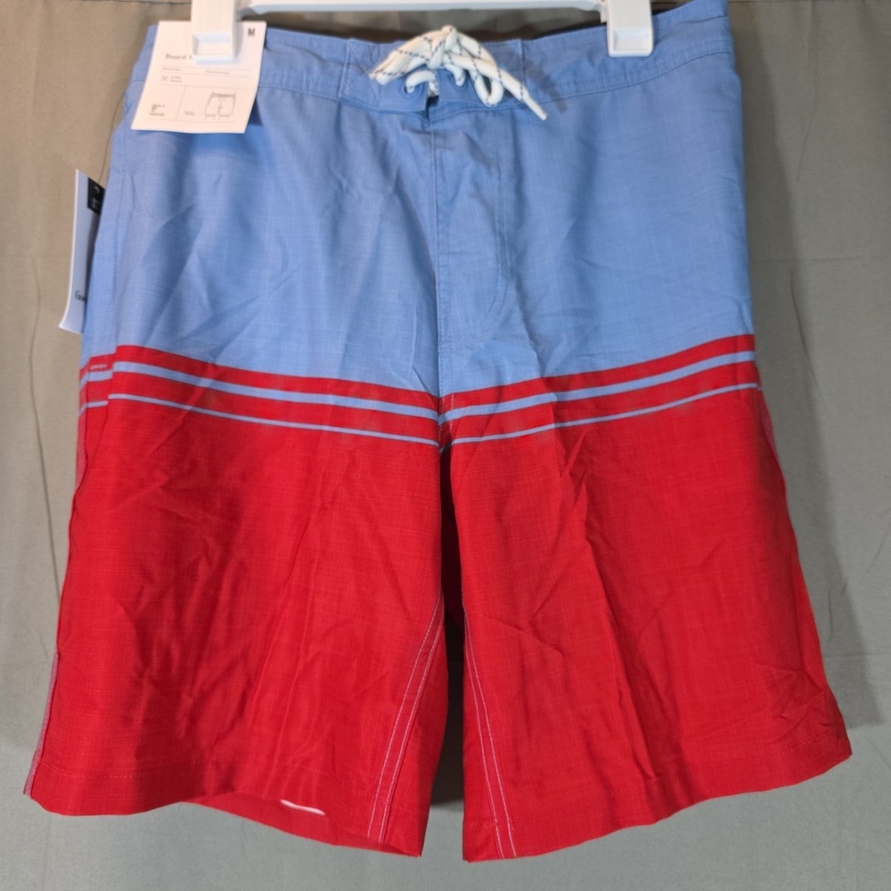 Men 9" Board Shorts With Liner - Medium Blue And Red - Goodfellow & Co